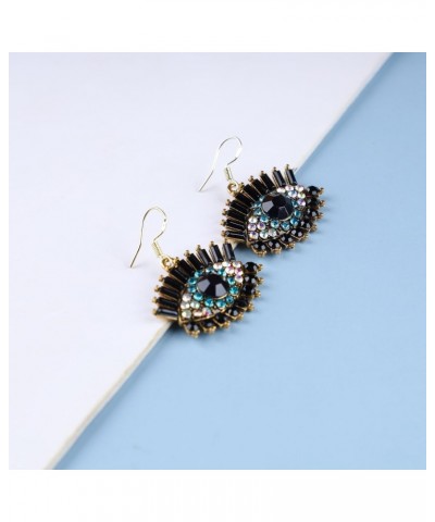 Boho Crystal Evil Eye Drop Earrings Rhinestone Eye Hook Earrings Black Evil Eye Dangle Earrings Vintage Large Eye Earrings Je...