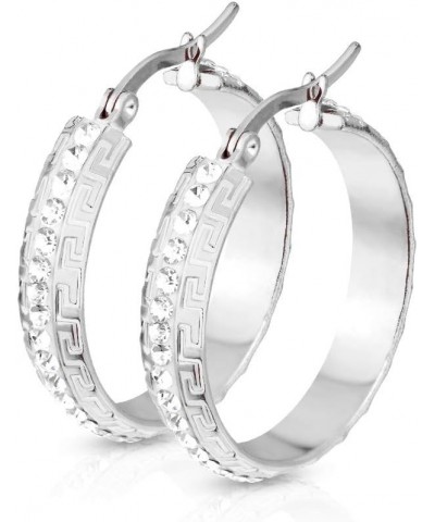 Women's 14K Gold Plated Maze Hoop with CZ Crystal Paved Center 316L Stainless Steel Earrings 30mm Silver (1 Pair) $10.54 Earr...