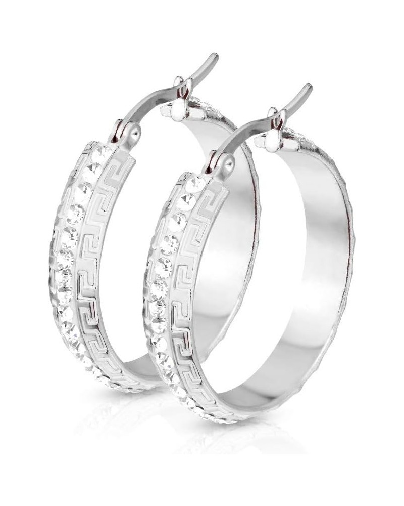 Women's 14K Gold Plated Maze Hoop with CZ Crystal Paved Center 316L Stainless Steel Earrings 30mm Silver (1 Pair) $10.54 Earr...