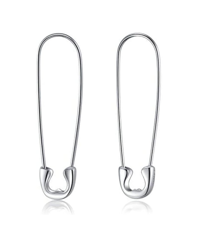 Solid 925 Sterling Silver Safety Pin Earrings Hoop for Women Teen Girls Paperclip Earrings Hoop Pin Cartilage Earrings B-Silv...