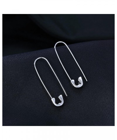 Solid 925 Sterling Silver Safety Pin Earrings Hoop for Women Teen Girls Paperclip Earrings Hoop Pin Cartilage Earrings B-Silv...