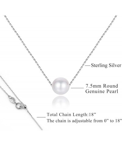 Single Pearl Necklace for Women 925 Sterling Silver Freshwater Cultured 6.5mm - 7mm Pearls Choker Genuine Floating Pearls Nec...