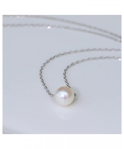 Single Pearl Necklace for Women 925 Sterling Silver Freshwater Cultured 6.5mm - 7mm Pearls Choker Genuine Floating Pearls Nec...