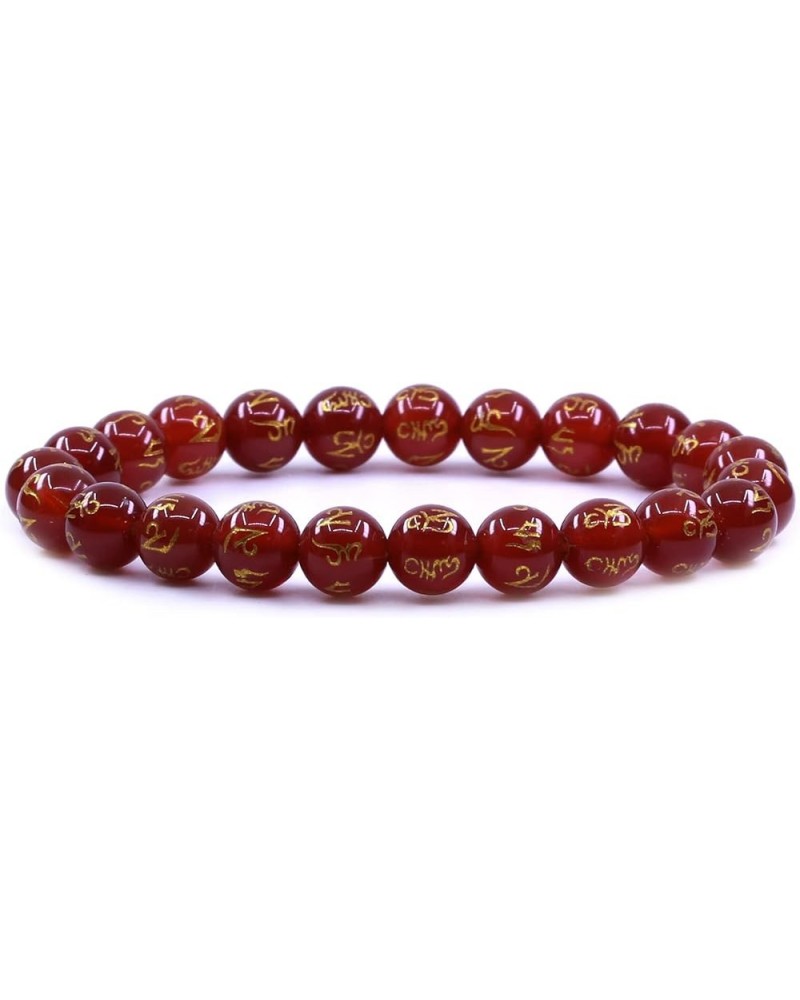 Gem Semi Precious Gemstones 8mm Round Beads Crystal Stretch Bracelet 7 Inch Unisex Coated Six Words Red Agate $6.62 Bracelets