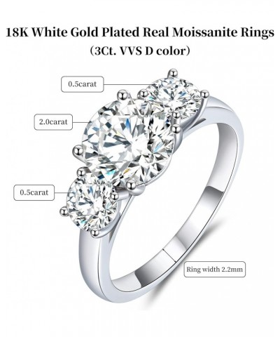 Moissanite Engagement Rings for Women, 2.66-3ct Three Stone Moissanite Ring 18K White Gold Plated Silver Moissanite Rings, D ...