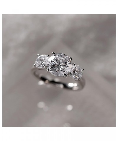 Moissanite Engagement Rings for Women, 2.66-3ct Three Stone Moissanite Ring 18K White Gold Plated Silver Moissanite Rings, D ...