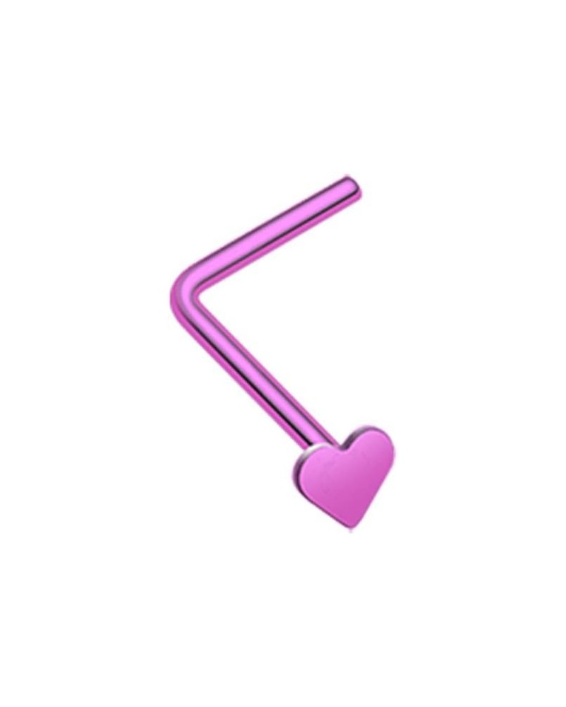 Basic Heart L-Shaped 316L Surgical Steel Nose Stud Ring (Sold Individually) 20 GA, 7mm, Purple $9.17 Body Jewelry