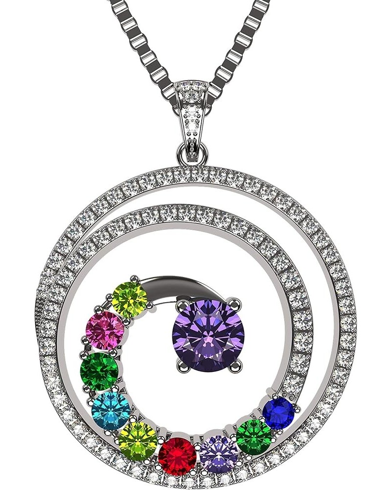 Swirl Birthstone Mothers Necklace w/ 1 to 9 Simulated Gemstones in Silver, 10K, or 14K Gold For Women White Gold - 14K $52.22...