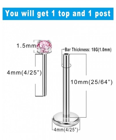 1.5mm-4mm Zircon Surgical Steel Cartilage Stud with 18g 5mm 6mm 8mm 10mm Press Fit Threadless Push Pop in Labret Post Lip For...