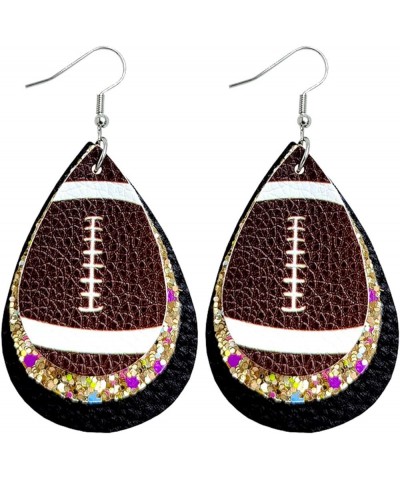 Layered Handmade Faux Leather Football Ball Drop Earring Multilayer Lightweight Sparkly Glitter Dangle Earring for Women Girl...