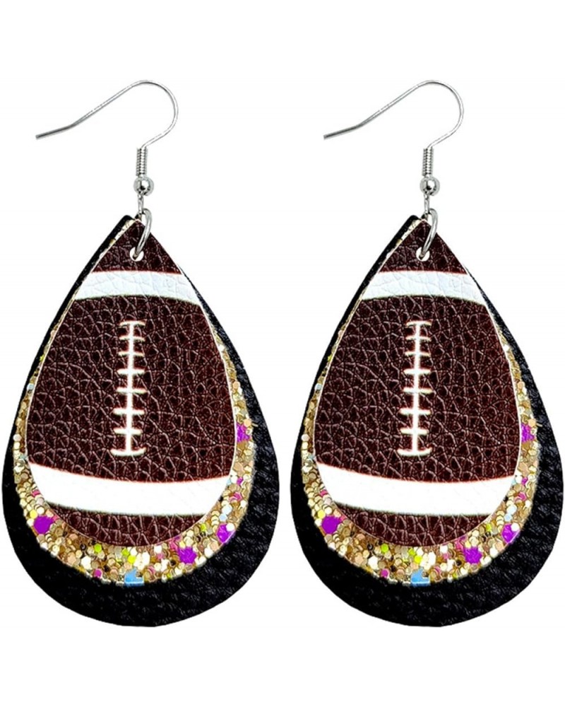 Layered Handmade Faux Leather Football Ball Drop Earring Multilayer Lightweight Sparkly Glitter Dangle Earring for Women Girl...