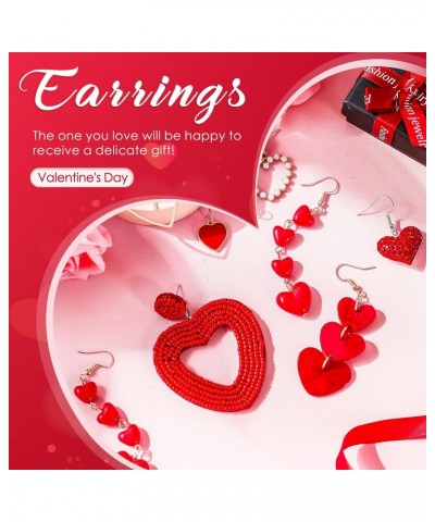 6 Pairs Valentine's Day Earrings for Women Girls Red Heart Dangle Earrings Artificial Pearl Earring Shiny Crystal Beads Earri...