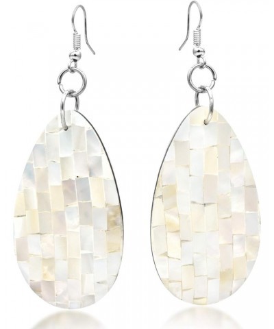 Alluring Mosaic White Kabibe Shell Teardrop Handmade Dangle Earrings | Jewelry Gifts | White Earrings | White Kabibe Teardrop...