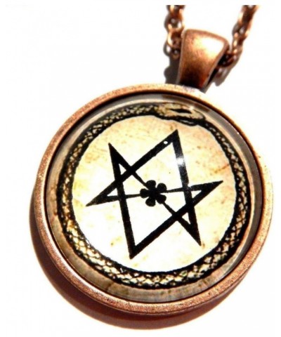 Aleister Crowley Ouroboros Snake & Unicursal Hexagram Copper & Glass Cabochon Pendant Necklace occult Satanic $8.31 Necklaces