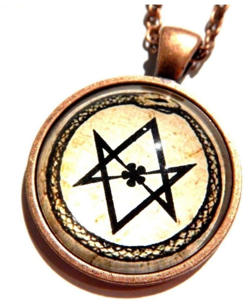 Aleister Crowley Ouroboros Snake & Unicursal Hexagram Copper & Glass Cabochon Pendant Necklace occult Satanic $8.31 Necklaces