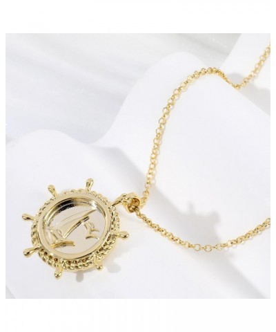 Gold Boat Rudder Pendant Necklace for Women 14K Gold Plated Round Sailboat Charm Necklace Nautical Sailor Ship Wheel Pendant ...