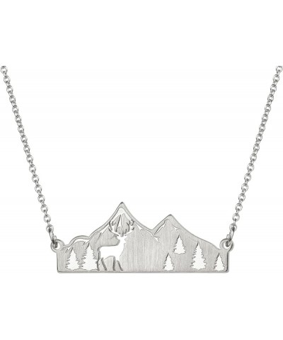 Mountain Necklace for Women Gold Silver Plated Bear Moose Animal Cutout Forest Tree Mountain Range Pendant Necklace Nature Je...