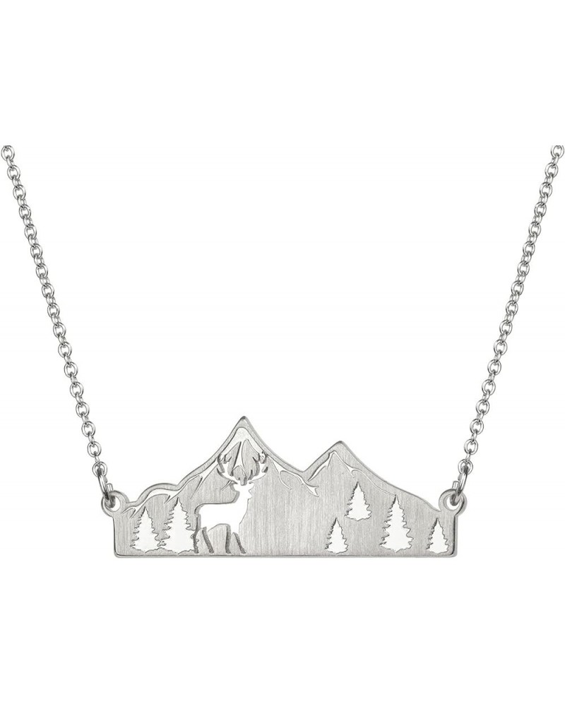 Mountain Necklace for Women Gold Silver Plated Bear Moose Animal Cutout Forest Tree Mountain Range Pendant Necklace Nature Je...