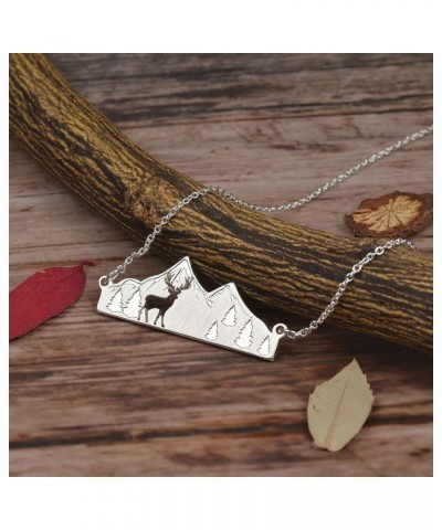 Mountain Necklace for Women Gold Silver Plated Bear Moose Animal Cutout Forest Tree Mountain Range Pendant Necklace Nature Je...