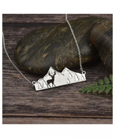 Mountain Necklace for Women Gold Silver Plated Bear Moose Animal Cutout Forest Tree Mountain Range Pendant Necklace Nature Je...