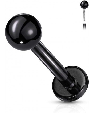 Push in Top Ball PVD Over Surgical Steel Threadless Labret, Monroe, Flat Back Stud 16GA, L: 6mm, Ball: 3mm, Black $10.25 Body...