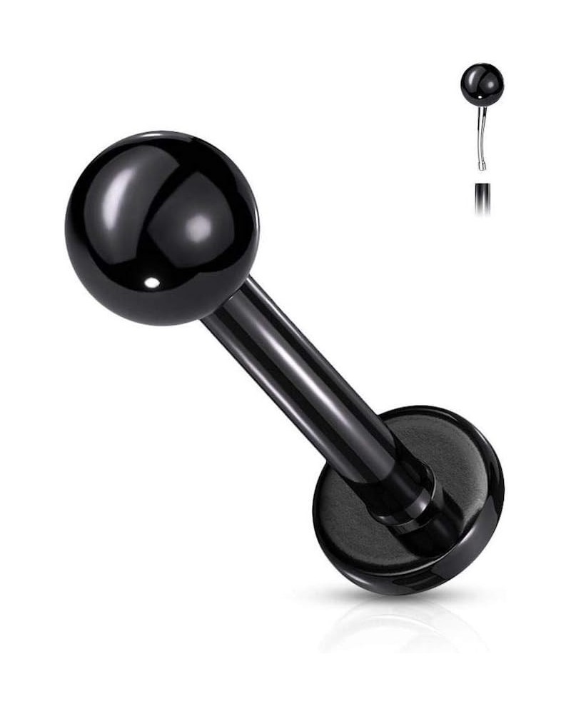 Push in Top Ball PVD Over Surgical Steel Threadless Labret, Monroe, Flat Back Stud 16GA, L: 6mm, Ball: 3mm, Black $10.25 Body...