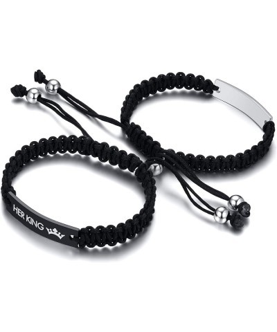 Personalized Handmade Braided Rope ID Plate Couples Bracelets for Women Men Friendship His queen&Her king-magnetic $11.33 Bra...