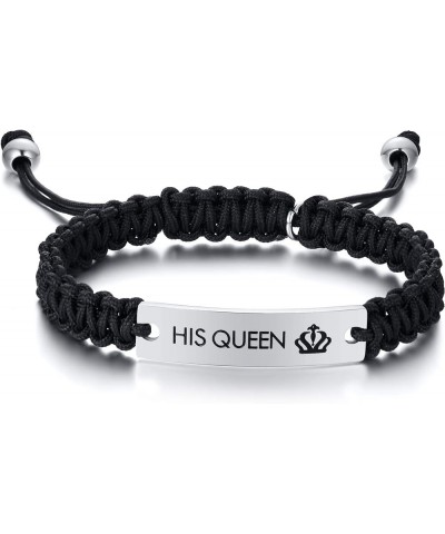 Personalized Handmade Braided Rope ID Plate Couples Bracelets for Women Men Friendship His queen&Her king-magnetic $11.33 Bra...