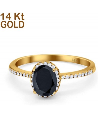 Half Eternity Oval Shaped Halo Wedding Engagement Ring Cubic Zirconia 14K Solid Gold 14K Yellow Gold Simulated Black CZ $89.0...