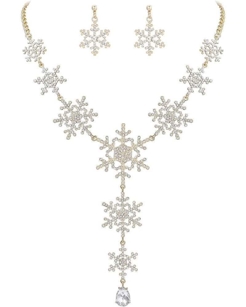 Tear Drop Snowflake Necklace Earrings Set Austrian Crystal Clear Gold-Tone $15.48 Jewelry Sets