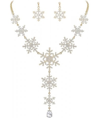 Tear Drop Snowflake Necklace Earrings Set Austrian Crystal Clear Gold-Tone $15.48 Jewelry Sets