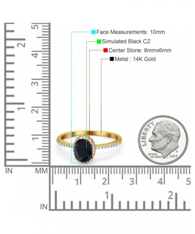 Half Eternity Oval Shaped Halo Wedding Engagement Ring Cubic Zirconia 14K Solid Gold 14K Yellow Gold Simulated Black CZ $89.0...