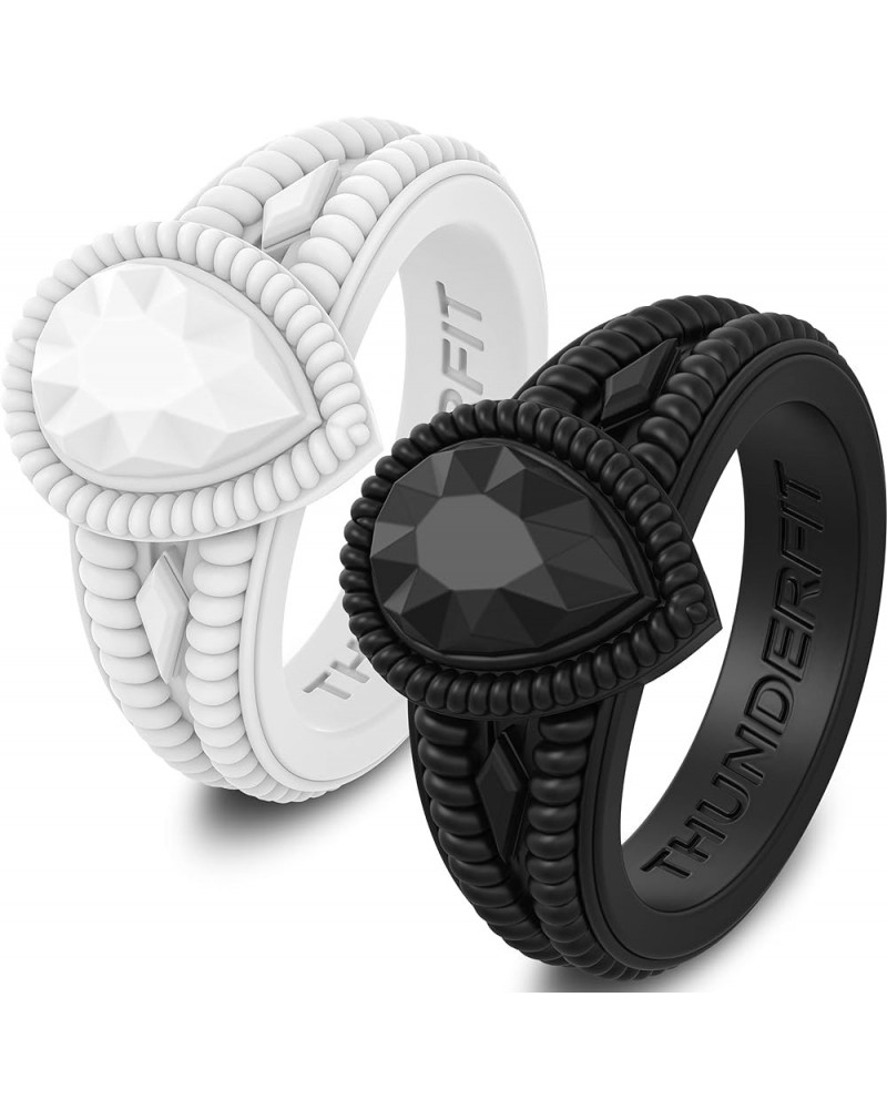 Women's Silicone Wedding Ring Like Diamond - 4.4mm~12.4mm Wide, 2mm~5.5mm Thick 8.5 - 9 (18.3mm) Black, White $14.55 Rings