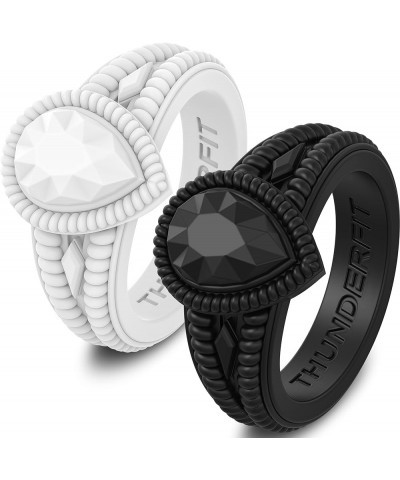 Women's Silicone Wedding Ring Like Diamond - 4.4mm~12.4mm Wide, 2mm~5.5mm Thick 8.5 - 9 (18.3mm) Black, White $14.55 Rings