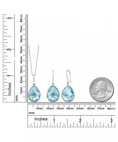 925 Sterling Silver Blue Topaz Pendant and Earrings Jewelry Set For Women (22.50 Cttw Pear Shape 16X12MM Gemstone Birthstone ...