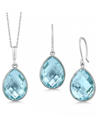 925 Sterling Silver Blue Topaz Pendant and Earrings Jewelry Set For Women (22.50 Cttw Pear Shape 16X12MM Gemstone Birthstone ...