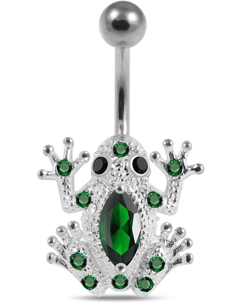 Multi Crystal Gemstone Frog Design 925 Sterling Silver Belly Ring Body Jewelry Dark Green $14.43 Body Jewelry