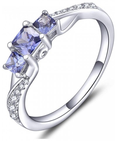 Women's Sterling Silver Clear Birthstones 3-stone Princess Cut Wedding Rings for Engagement Jewelry 12-tanzanite-Dec $35.09 R...