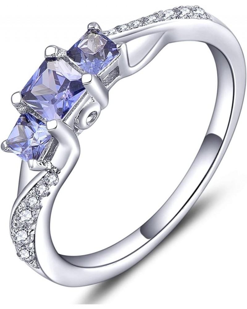 Women's Sterling Silver Clear Birthstones 3-stone Princess Cut Wedding Rings for Engagement Jewelry 12-tanzanite-Dec $35.09 R...