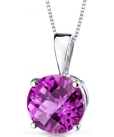 Solid 14K White Gold Created Pink Sapphire Pendant for Women, Classic Solitaire, Round Shape, 8mm, 2.50 Carats total $48.30 N...