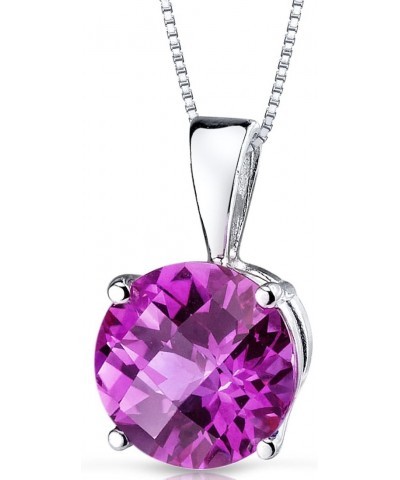 Solid 14K White Gold Created Pink Sapphire Pendant for Women, Classic Solitaire, Round Shape, 8mm, 2.50 Carats total $48.30 N...