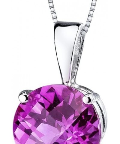 Solid 14K White Gold Created Pink Sapphire Pendant for Women, Classic Solitaire, Round Shape, 8mm, 2.50 Carats total $48.30 N...