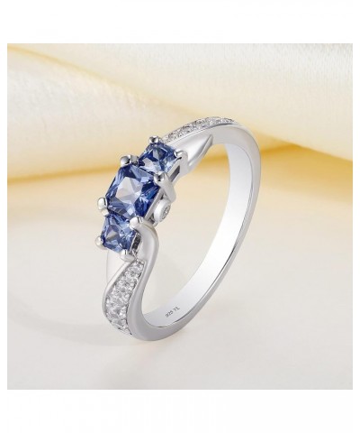 Women's Sterling Silver Clear Birthstones 3-stone Princess Cut Wedding Rings for Engagement Jewelry 12-tanzanite-Dec $35.09 R...