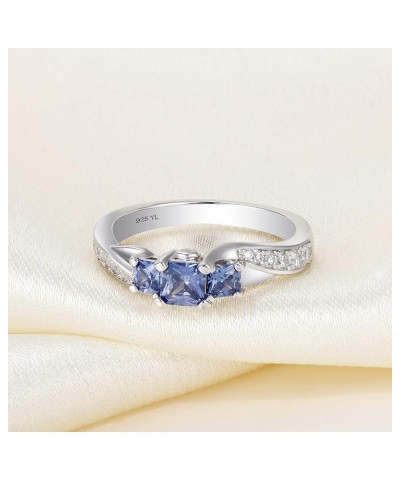 Women's Sterling Silver Clear Birthstones 3-stone Princess Cut Wedding Rings for Engagement Jewelry 12-tanzanite-Dec $35.09 R...