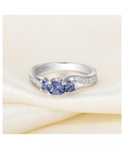 Women's Sterling Silver Clear Birthstones 3-stone Princess Cut Wedding Rings for Engagement Jewelry 12-tanzanite-Dec $35.09 R...