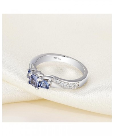 Women's Sterling Silver Clear Birthstones 3-stone Princess Cut Wedding Rings for Engagement Jewelry 12-tanzanite-Dec $35.09 R...