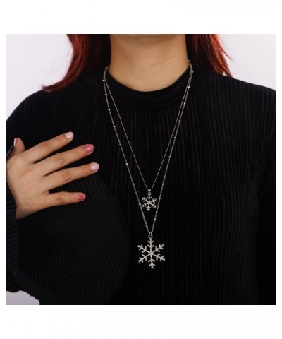 Crystal Double Snow Flake Pendant Long Necklace for Women Sweater Chain Necklace Choker Adjustable Elegant Jewelry Rhinestone...