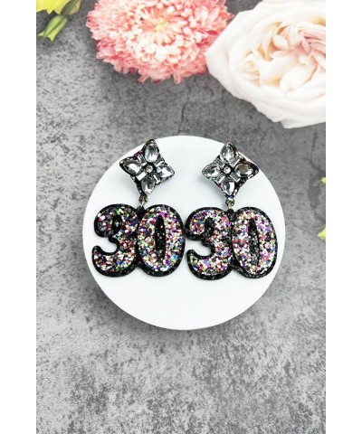 Birthday Glitter Drop Post Earrings - Shimmering, Jewelry, Memorable Milestone, Sparkles 30th/Black $15.33 Earrings