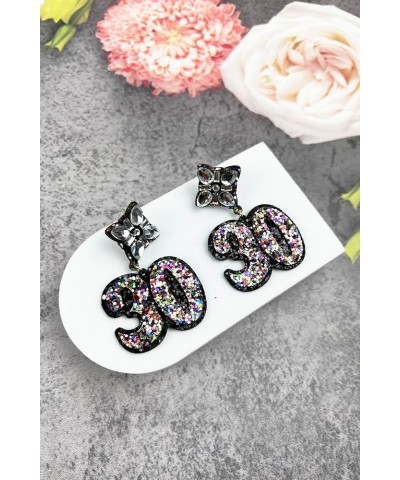 Birthday Glitter Drop Post Earrings - Shimmering, Jewelry, Memorable Milestone, Sparkles 30th/Black $15.33 Earrings