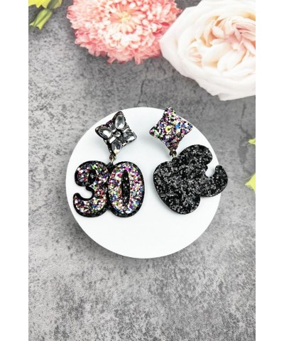 Birthday Glitter Drop Post Earrings - Shimmering, Jewelry, Memorable Milestone, Sparkles 30th/Black $15.33 Earrings